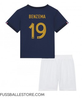 Günstige Frankreich Karim Benzema #19 Heimtrikotsatz Kinder WM 2022 Kurzarm (+ Kurze Hosen)